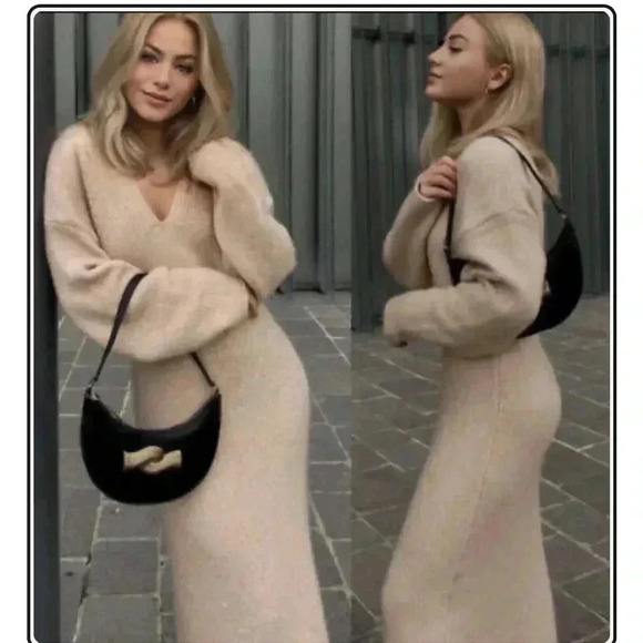 NWT ZARA AW21 SAND KNIT MIDI DRESS 2488/111 - Picture 1 of 10